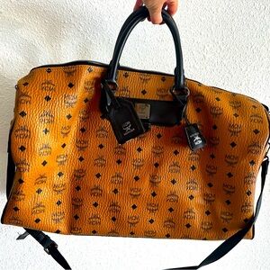 MCM gold, black, brown large travel, weekender duffel bag